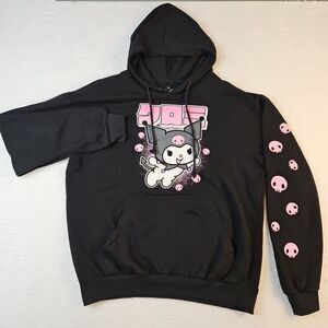 Sanrio Licensed Kuromi Logo M Hoody Hoodie Black Goth‎ Skulls On Sleeve
